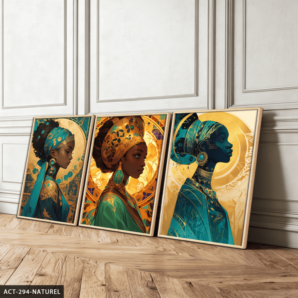 Afrikalı Kadınlar 3 Parça Ahşap Çerçeveli Tablo ACT Naturel - 30 x 40 CM