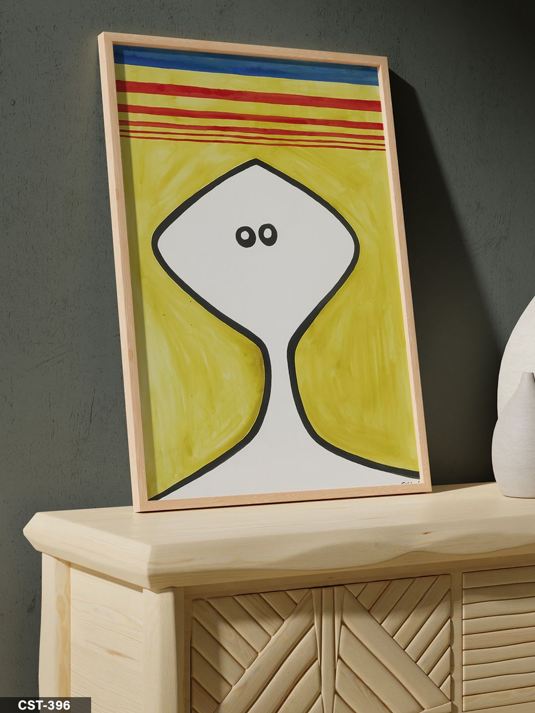 Beyaz Figür Tek Parça Ahşap Çerçeveli Tablo Naturel - 20 x 30 CM