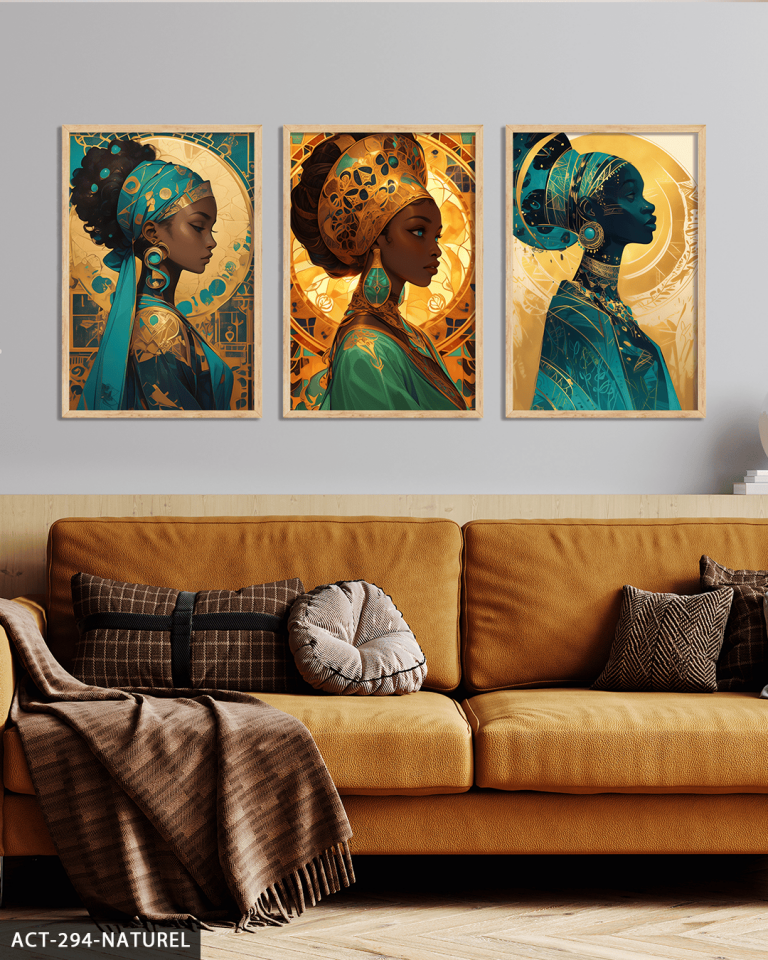 Afrikalı Kadınlar 3 Parça Ahşap Çerçeveli Tablo ACT Naturel - 40 x 60 CM