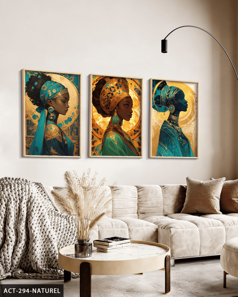 Afrikalı Kadınlar 3 Parça Ahşap Çerçeveli Tablo ACT Naturel - 40 x 60 CM