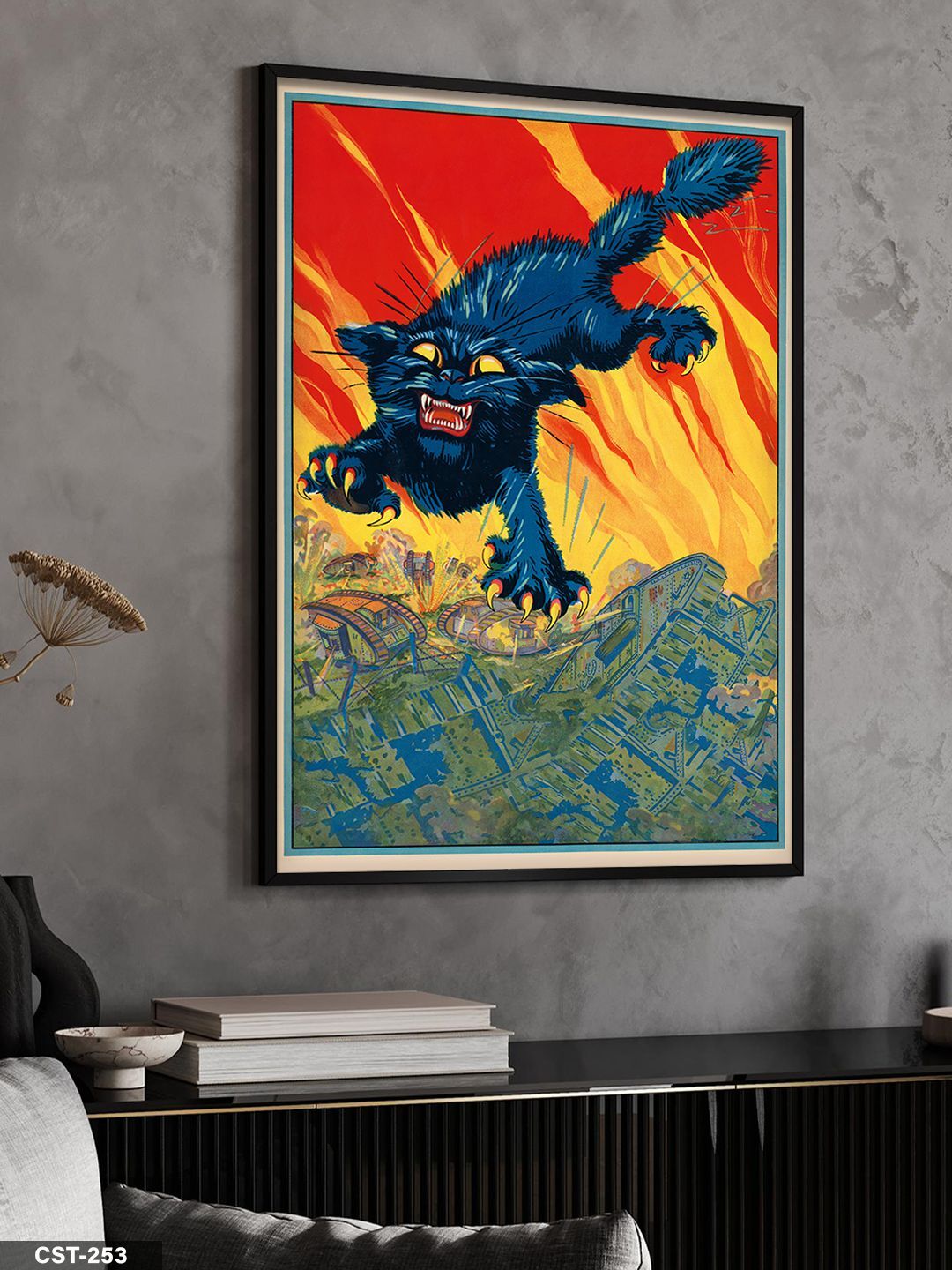 Vahşi Siyah Kedi Tek Parça Ahşap Çerçeveli Tablo Siyah - 50 x 70 CM