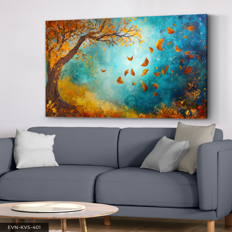 Sonbahar Temalı Manzara Tek Parça Kanvas - Canvas Tablo 140 x 90 CM - Çok Renkli