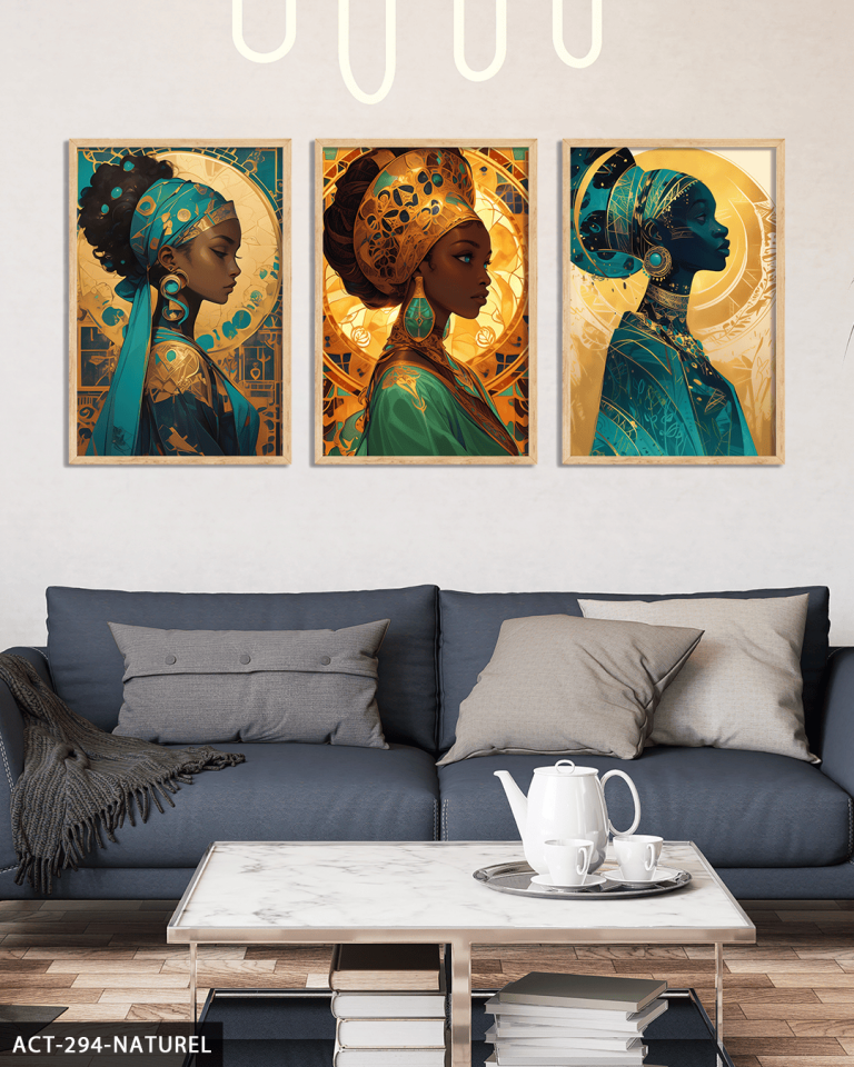 Afrikalı Kadınlar 3 Parça Ahşap Çerçeveli Tablo ACT Naturel - 50 x 70 CM