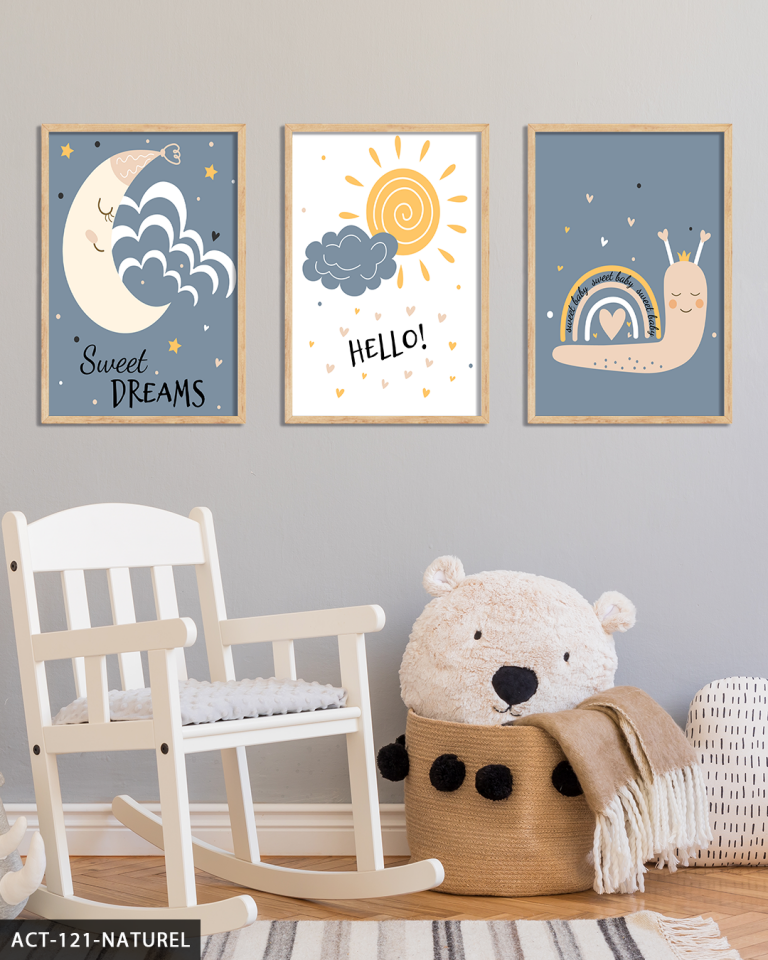 Hayvan Temalı Çocuk Odası 3 Parça Ahşap Çerçeveli Tablo ACT Naturel - 20 x 30 CM