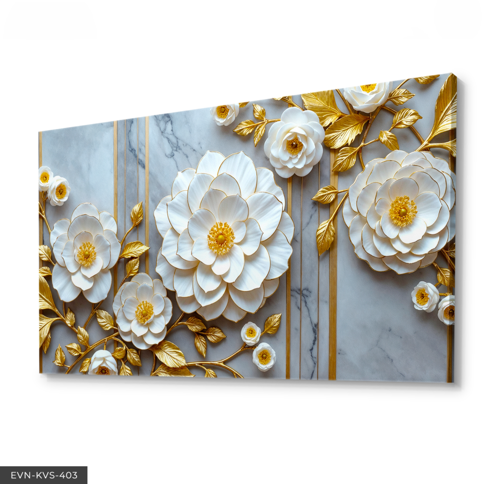 Beyaz Çiçek Tek Parça Kanvas - Canvas Tablo 140 x 90 CM - Çok Renkli