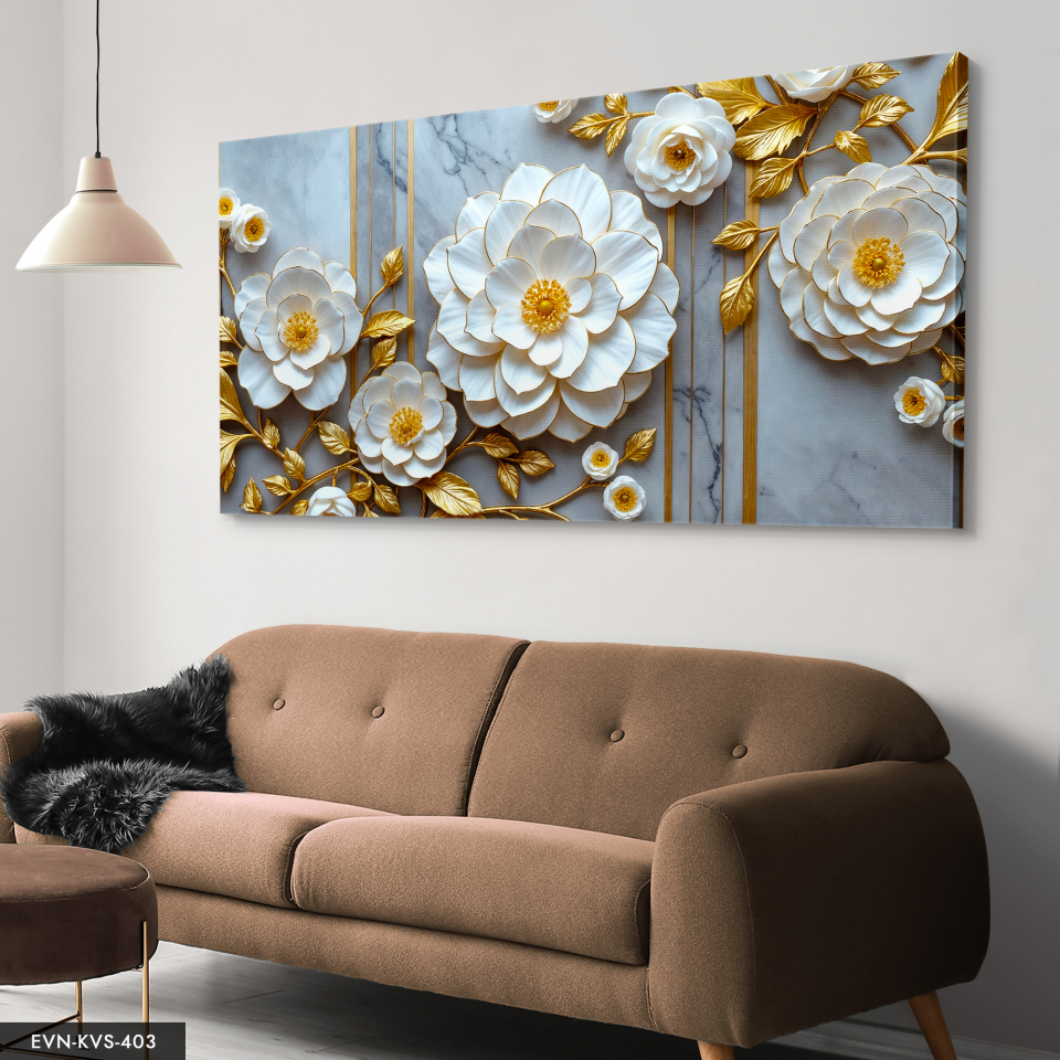 Beyaz Çiçek Tek Parça Kanvas - Canvas Tablo 140 x 90 CM - Çok Renkli