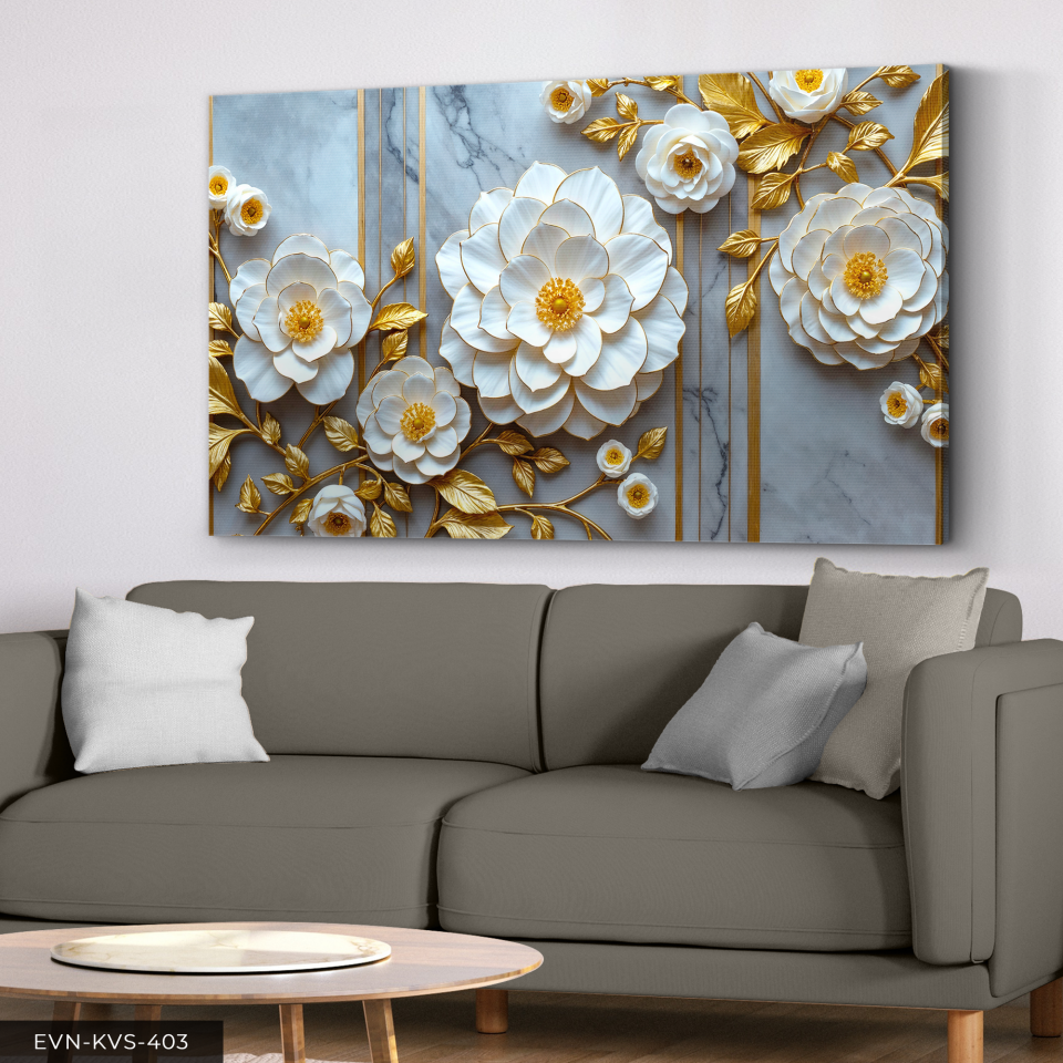 Beyaz Çiçek Tek Parça Kanvas - Canvas Tablo 140 x 90 CM - Çok Renkli