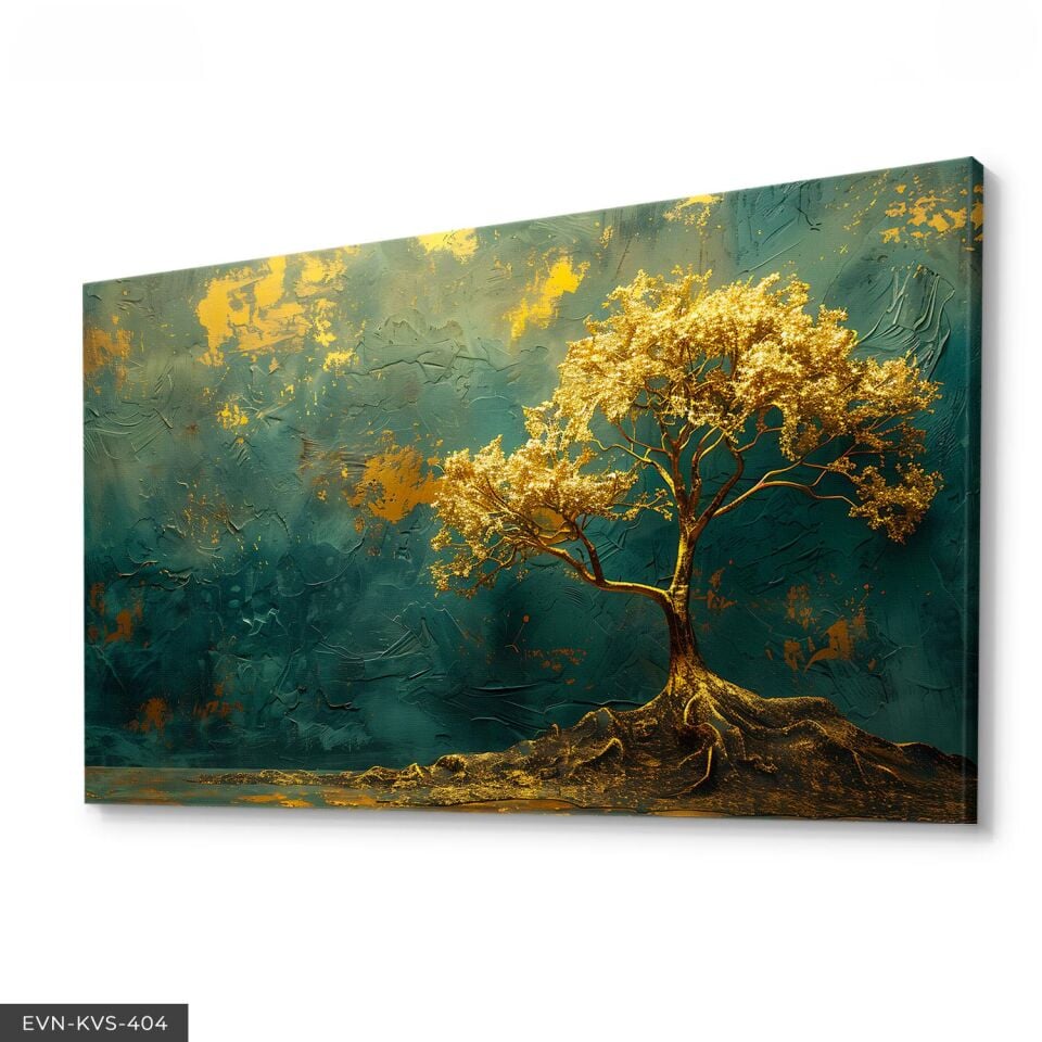 Gold Detaylı Ağaç Tek Parça Kanvas - Canvas Tablo