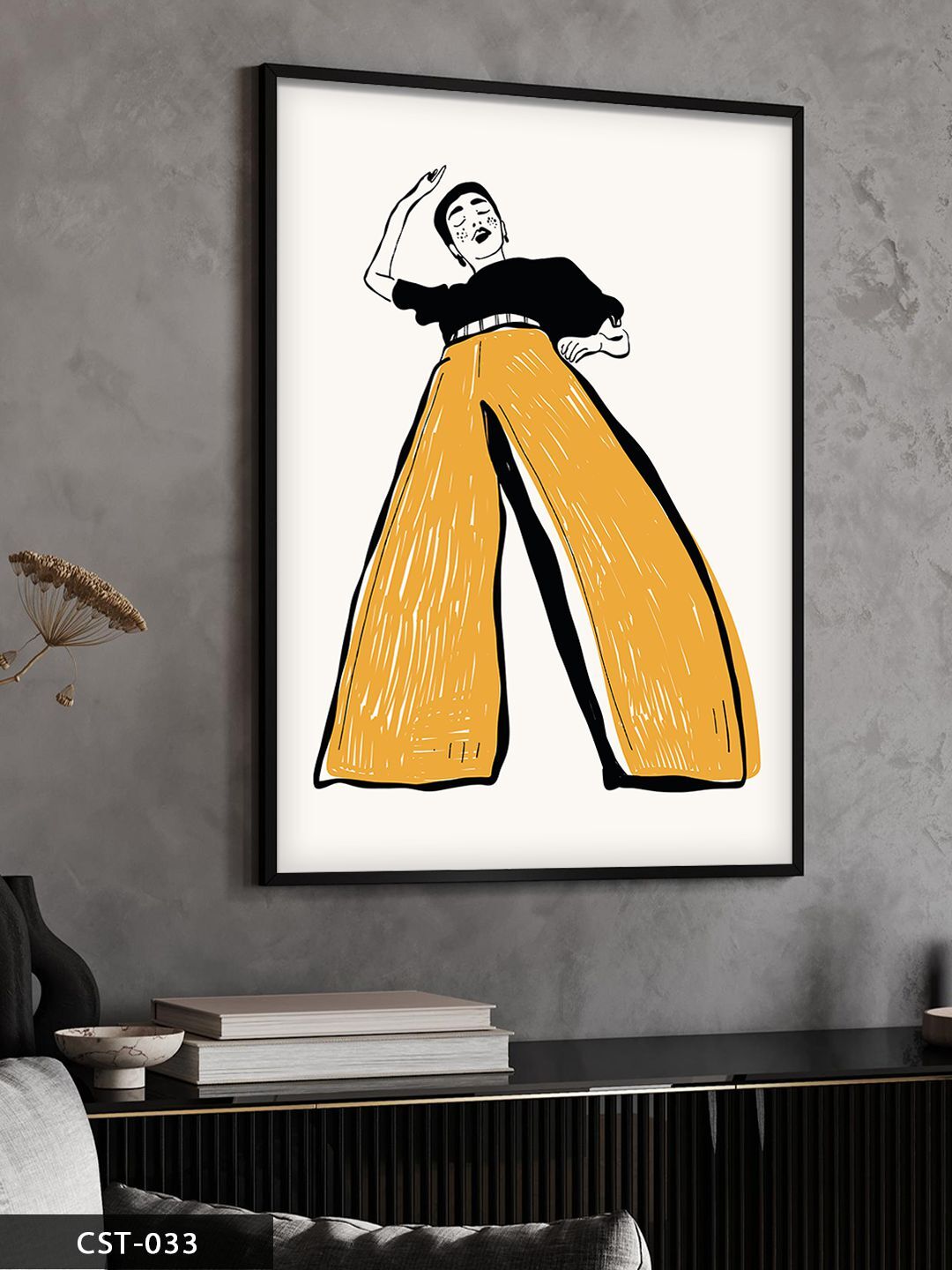 Baggy Pantolon Kadın Moda Tek Parça Ahşap Çerçeveli Tablo Siyah - 20 x 30 CM