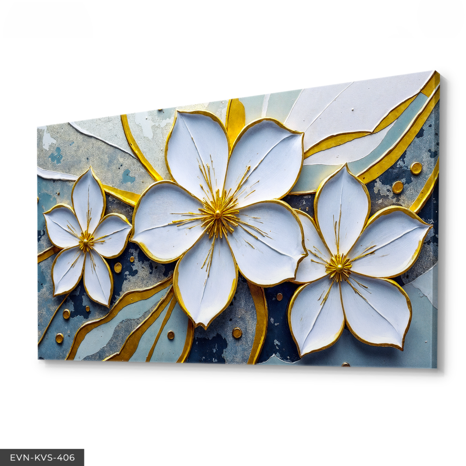 Beyaz Çiçekler Tek Parça Kanvas - Canvas Tablo 140 x 90 CM - Çok Renkli