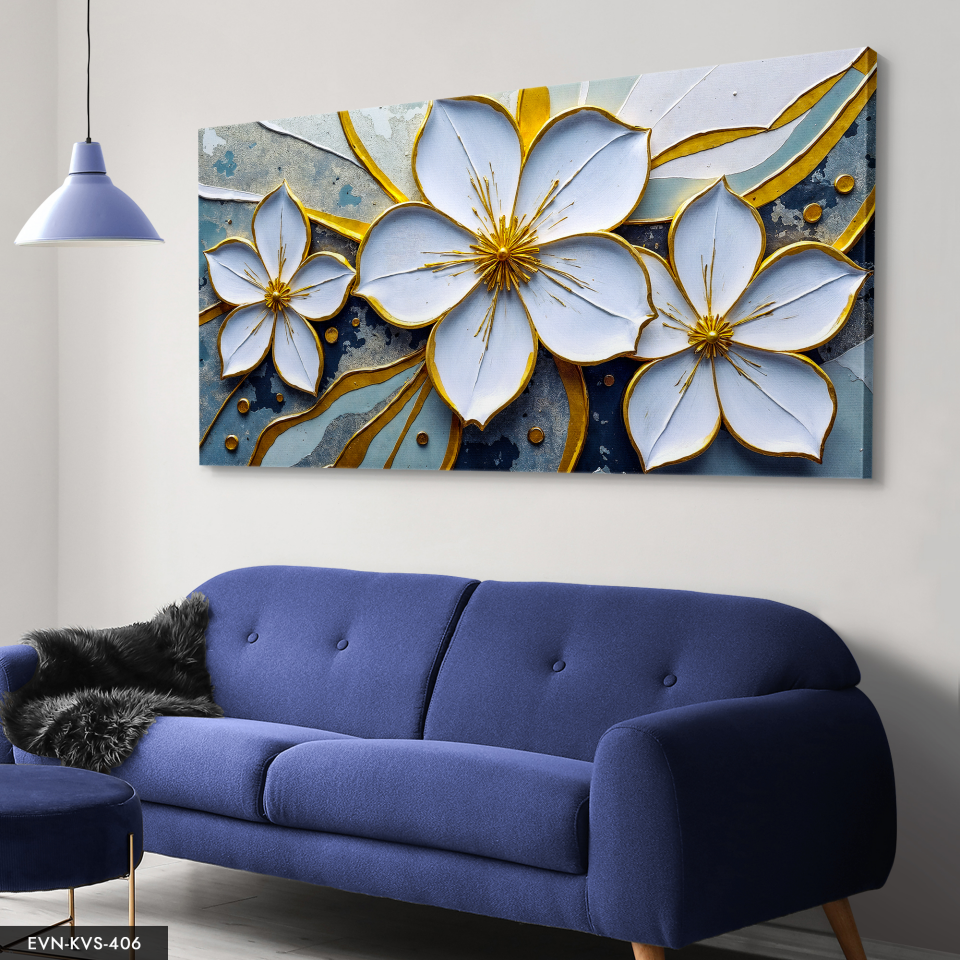 Beyaz Çiçekler Tek Parça Kanvas - Canvas Tablo 140 x 90 CM - Çok Renkli