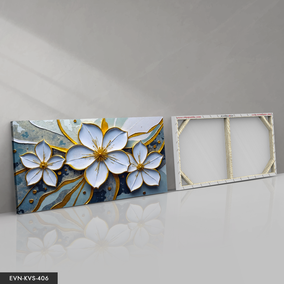 Beyaz Çiçekler Tek Parça Kanvas - Canvas Tablo 140 x 90 CM - Çok Renkli