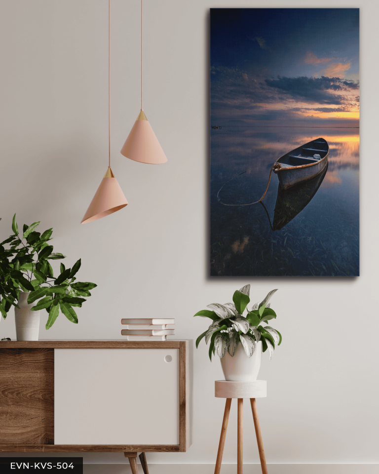 Deniz ve Kayık Tek Parça Kanvas - Canvas Tablo 65 x 45 CM - Çok Renkli