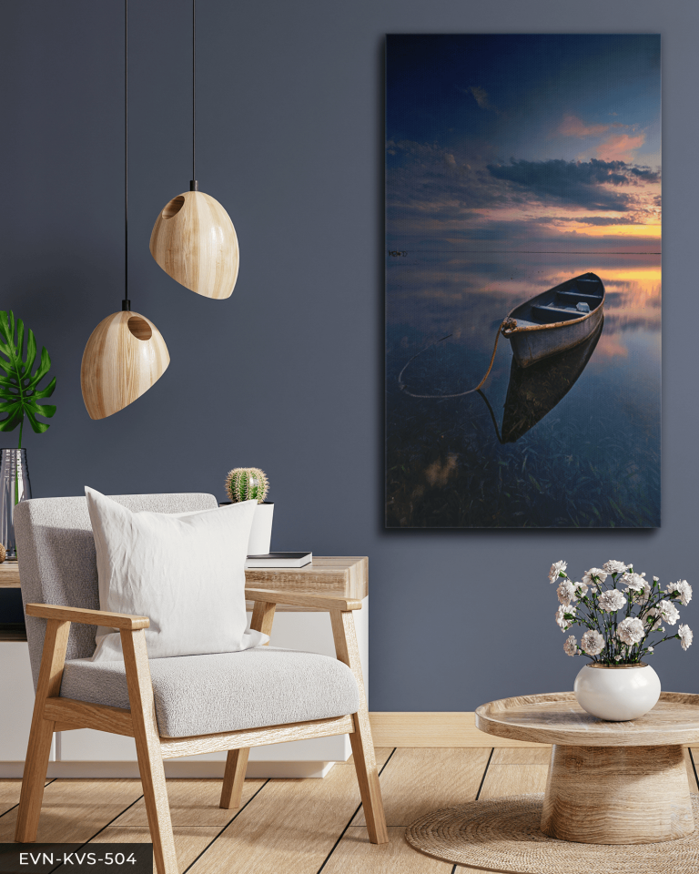 Deniz ve Kayık Tek Parça Kanvas - Canvas Tablo 65 x 45 CM - Çok Renkli
