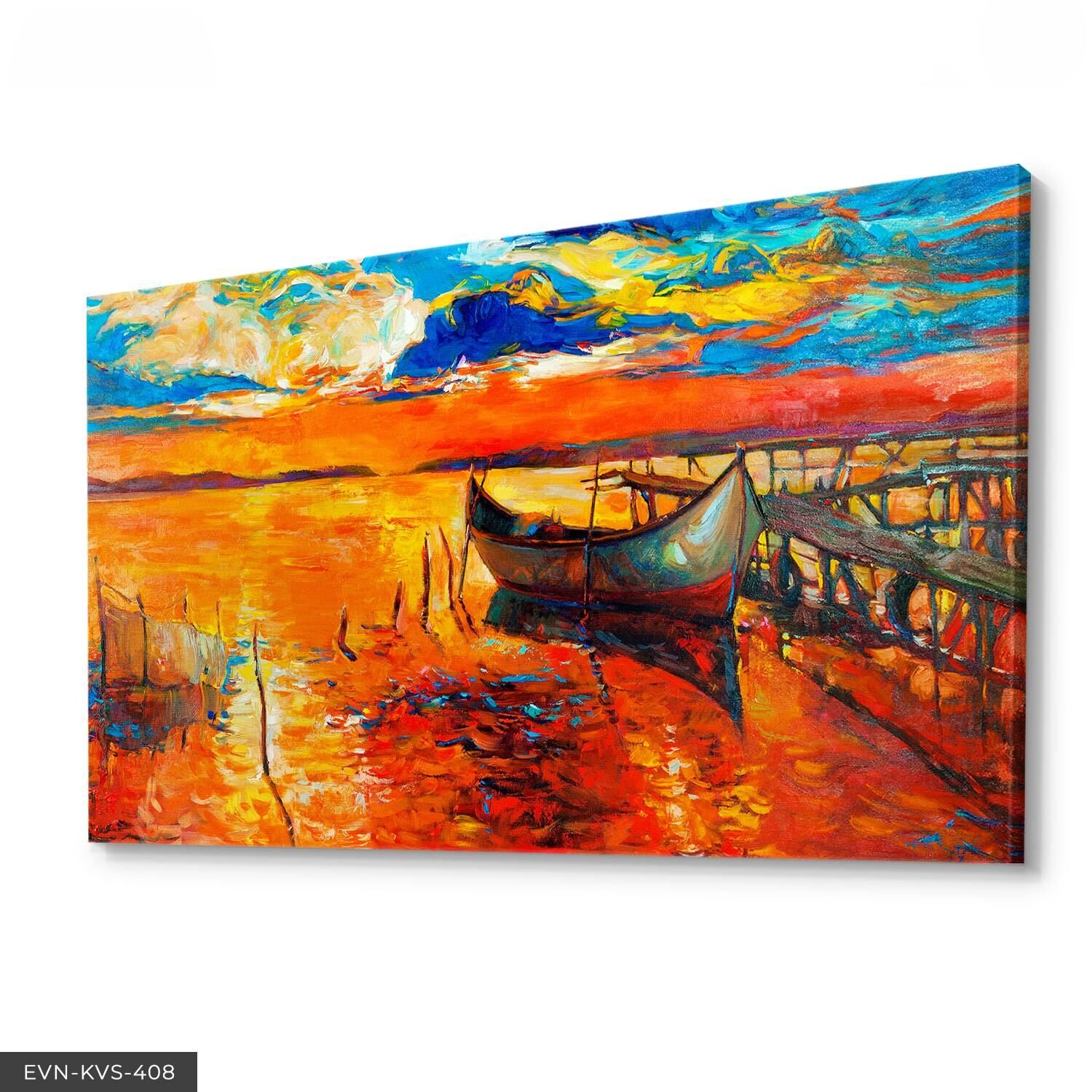 Yağlı Boya Görünümlü Kayık Tek Parça Kanvas - Canvas Tablo 40 x 30 CM - Çok Renkli