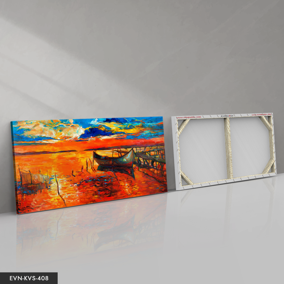 Yağlı Boya Görünümlü Kayık Tek Parça Kanvas - Canvas Tablo 140 x 90 CM - Çok Renkli