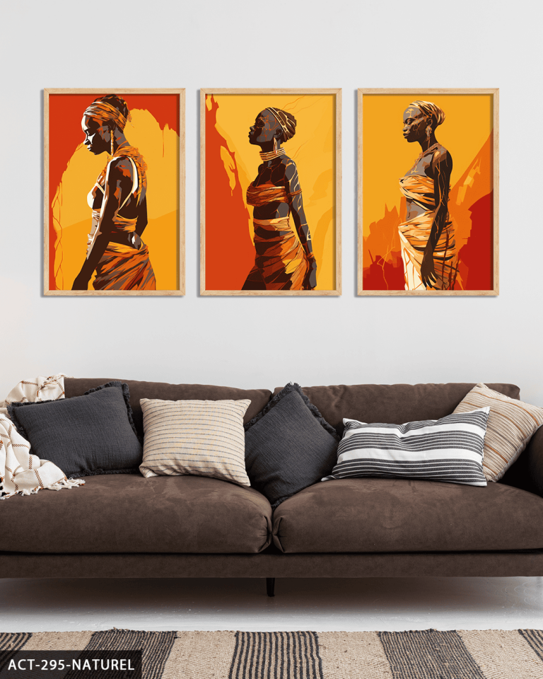 Afrikalı Kadın 3 Parça Ahşap Çerçeveli Tablo ACT Naturel - 30 x 40 CM