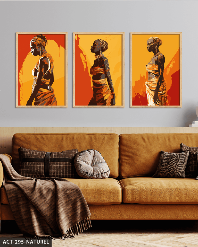 Afrikalı Kadın 3 Parça Ahşap Çerçeveli Tablo ACT Naturel - 30 x 40 CM
