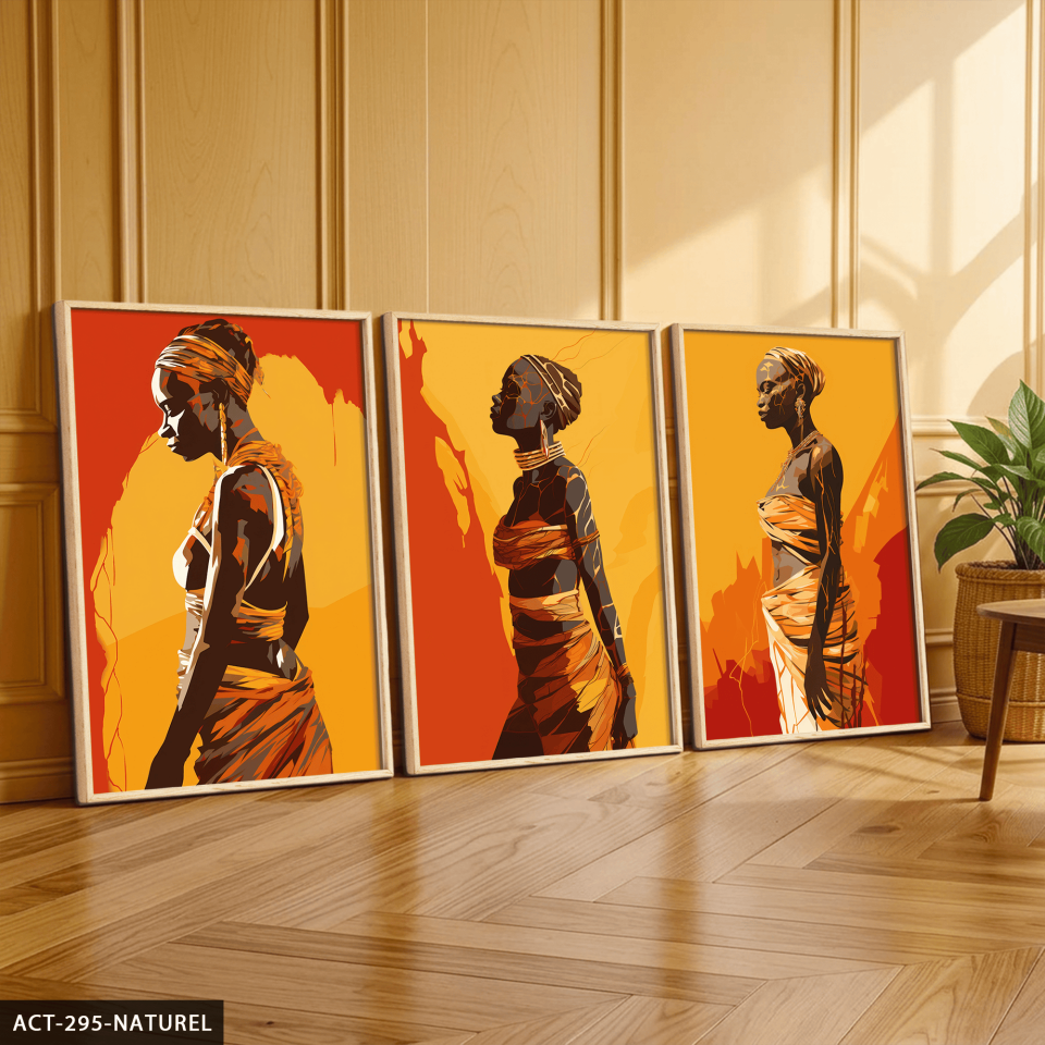 Afrikalı Kadın 3 Parça Ahşap Çerçeveli Tablo ACT Naturel - 40 x 60 CM