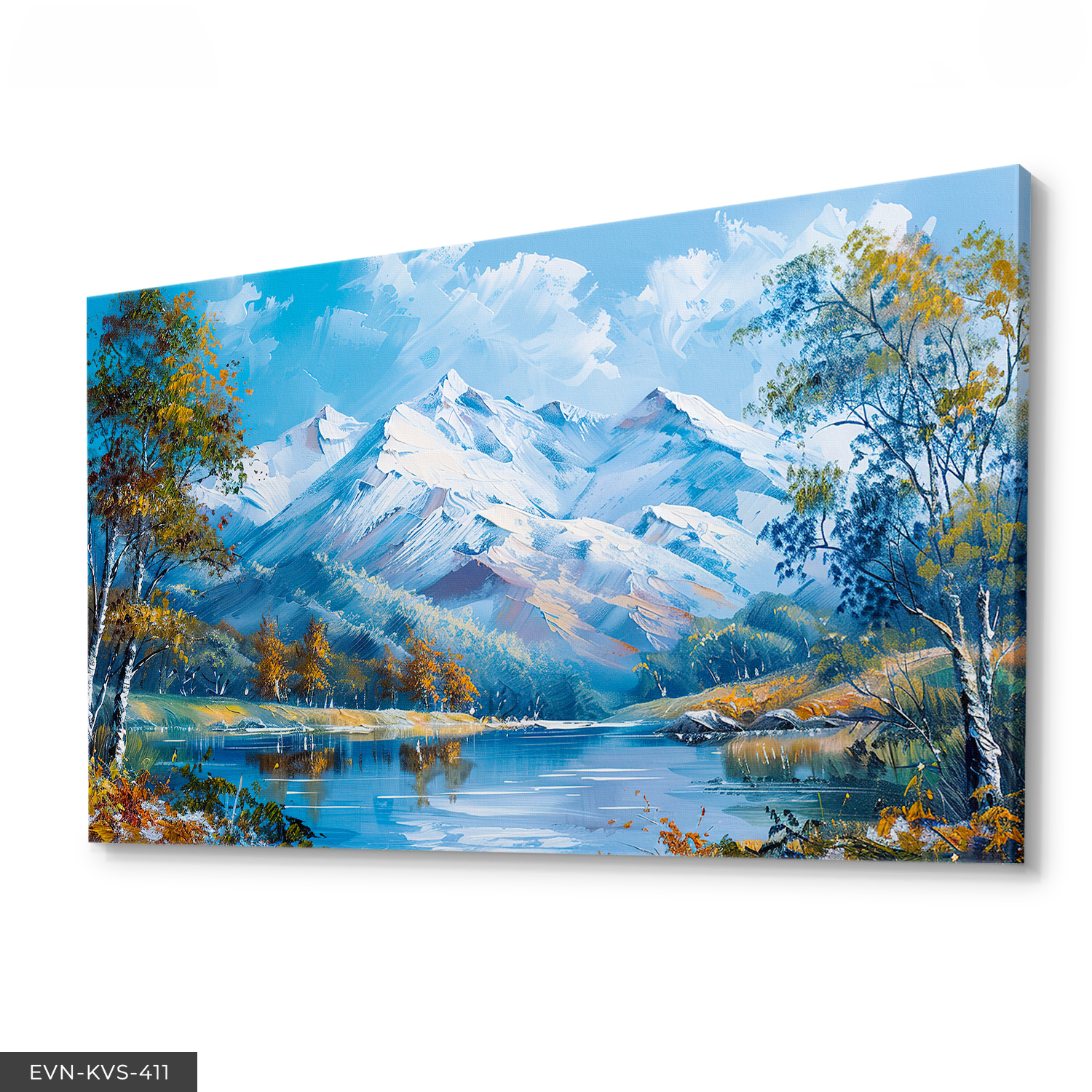 Yağlı Boya Görünümlü Dağ Manzarası Tek Parça Kanvas - Canvas Tablo 140 x 90 CM - Çok Renkli