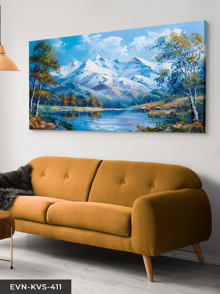 Yağlı Boya Görünümlü Dağ Manzarası Tek Parça Kanvas - Canvas Tablo 140 x 90 CM - Çok Renkli