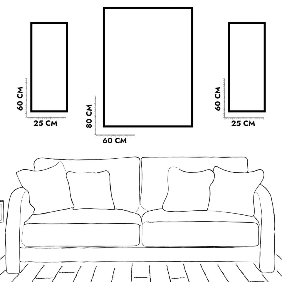 Sulu Boya Görünümlü Beyaz Çiçek Yan Dekorlu 3 Parça Pleksi Tablo DKRPLK Gold - 110 x 80 CM