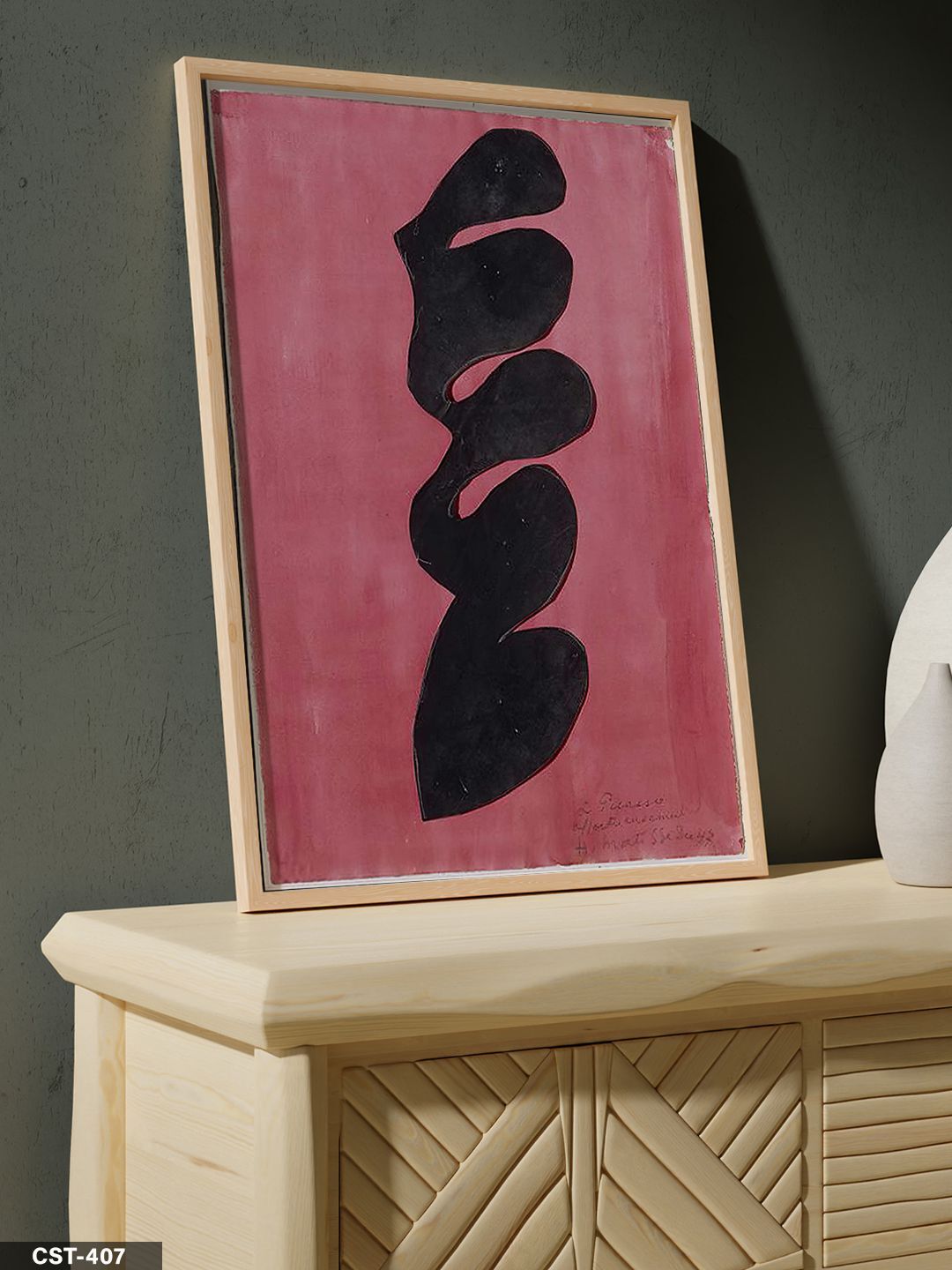 Picasso Kırmızı Zemin Siyah Figür Tek Parça Ahşap Çerçeveli Tablo Naturel - 20 x 30 CM