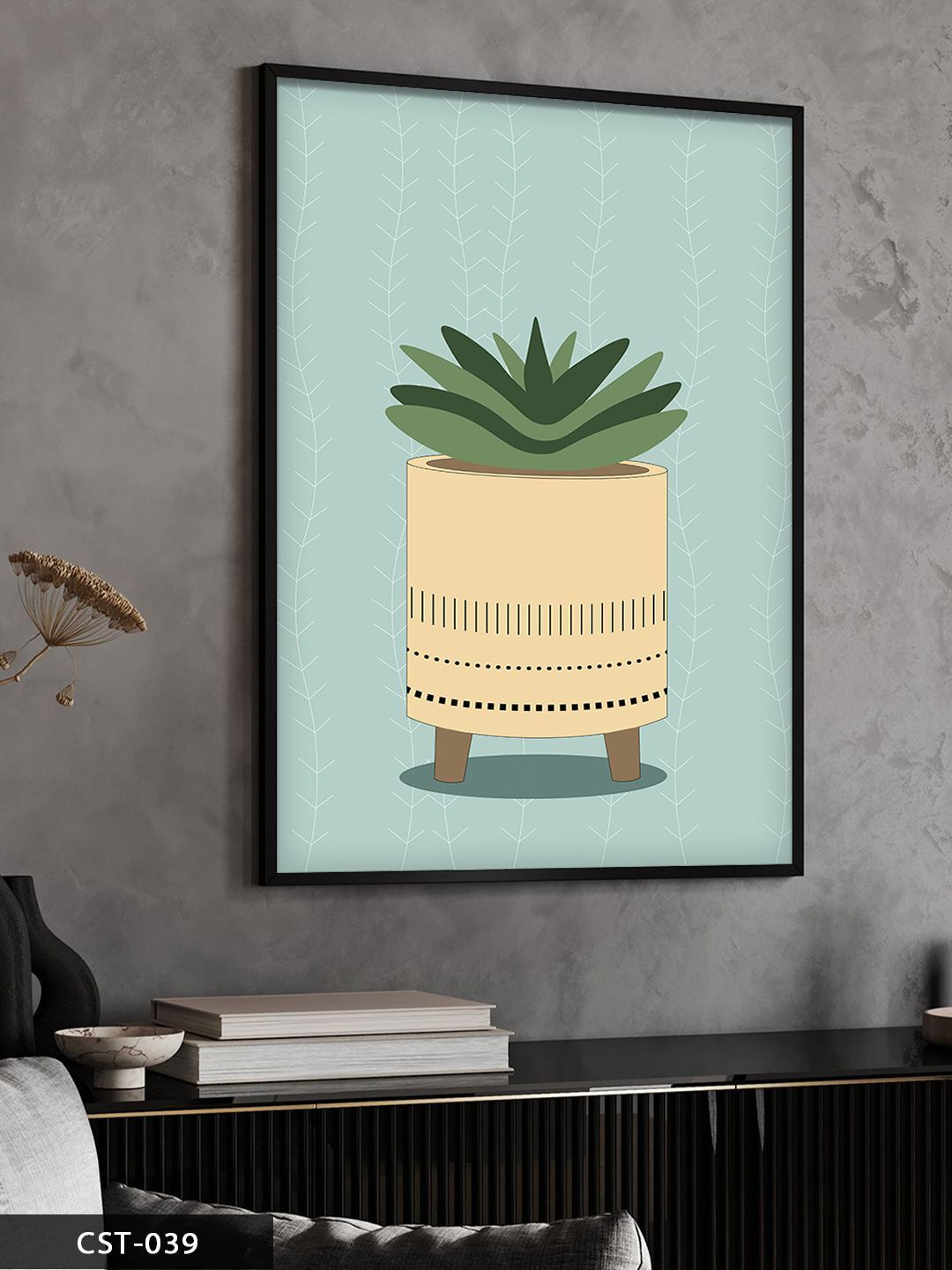 Vazoda Yeşil Çiçek Tek Parça Ahşap Çerçeveli Tablo Siyah - 20 x 30 CM