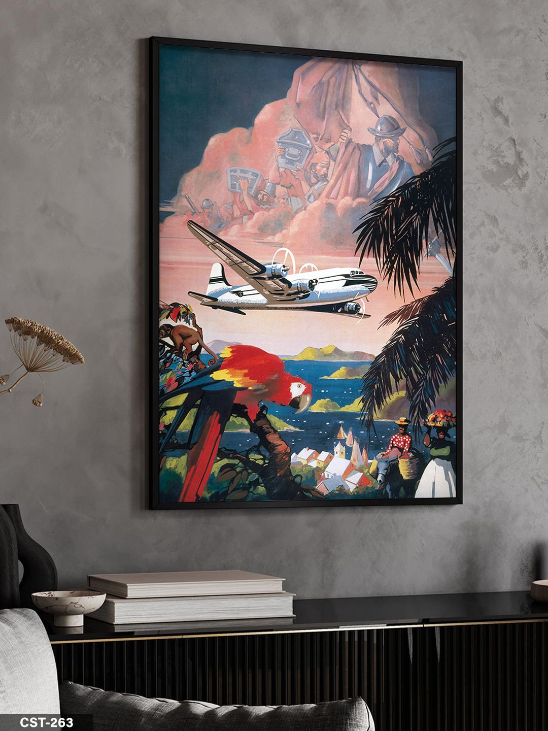 Retro Seyahat Posteri Tek Parça Ahşap Çerçeveli Tablo Siyah - 50 x 70 CM