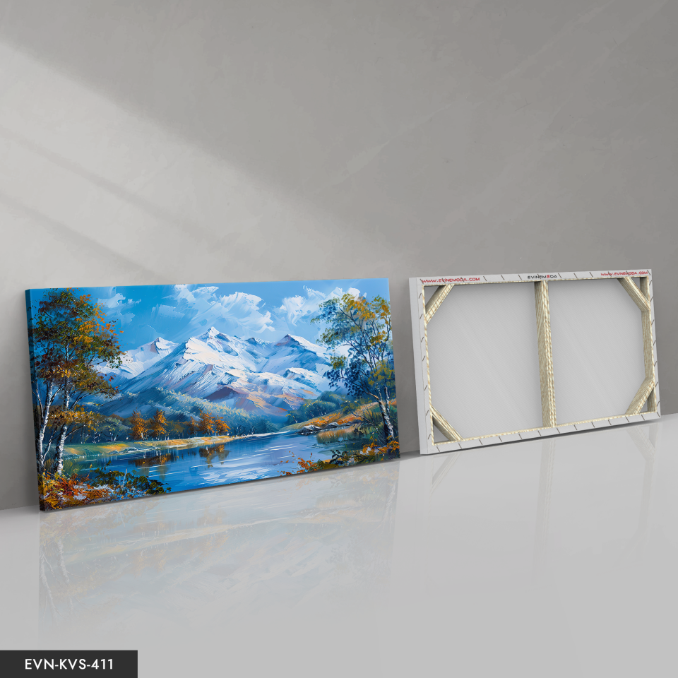 Yağlı Boya Görünümlü Dağ Manzarası Tek Parça Kanvas - Canvas Tablo 140 x 90 CM - Çok Renkli