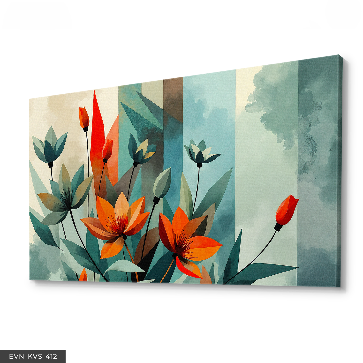 Kırmızı ve Yeşil Çiçekli Soyut Sanat Tek Parça Kanvas - Canvas Tablo 140 x 90 CM - Çok Renkli