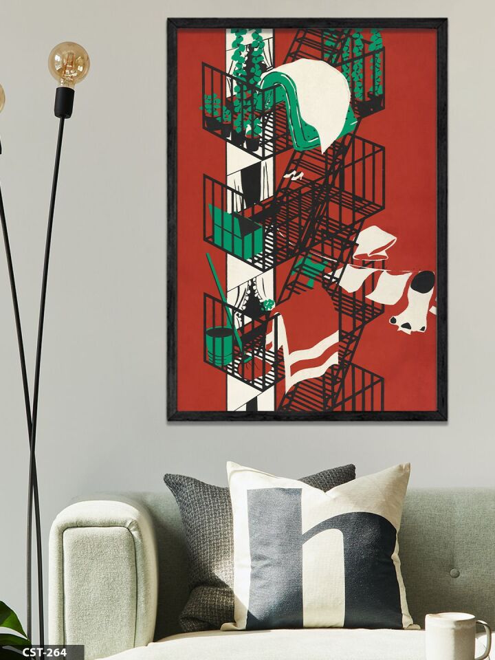 Yangın Merdiveni Tek Parça Ahşap Çerçeveli Tablo Siyah - 50 x 70 CM