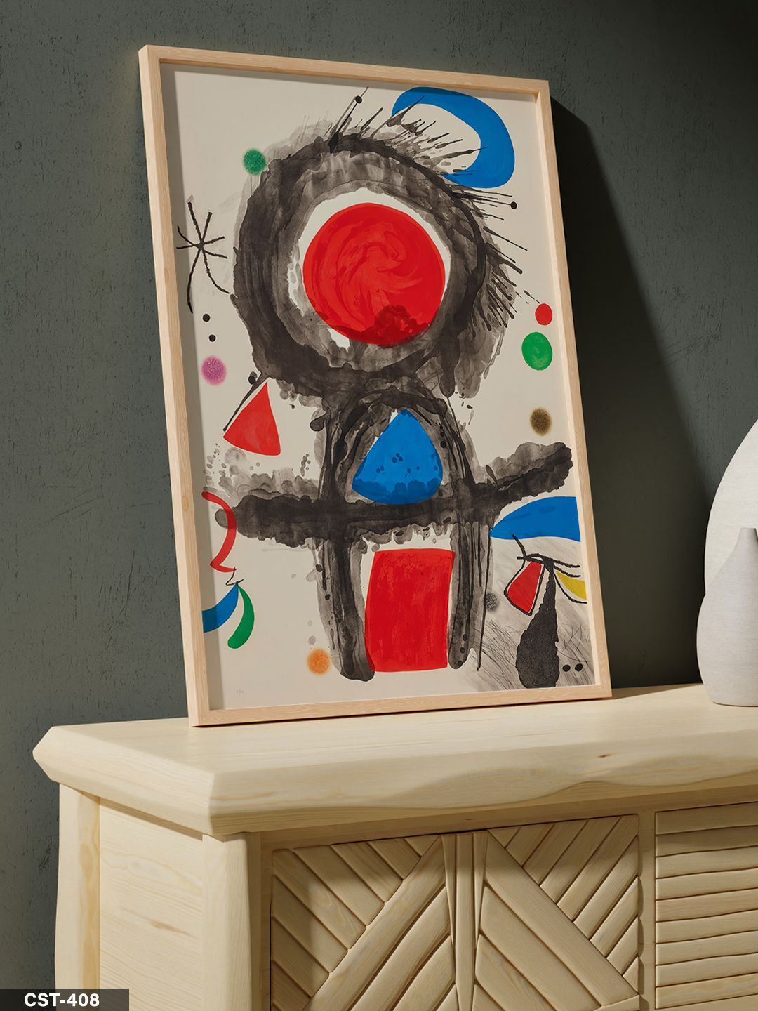 Renkli Figürler Tek Parça Ahşap Çerçeveli Tablo Naturel - 20 x 30 CM