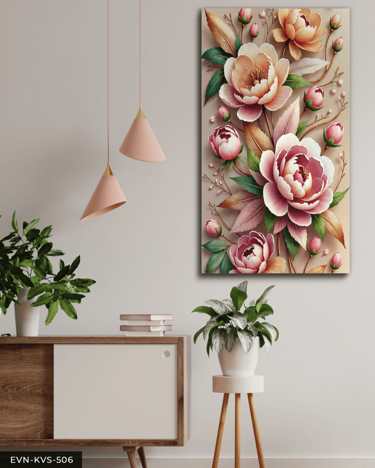 Dokulu Görünüm Çiçek Tek Parça Kanvas - Canvas Tablo 65 x 45 CM - Çok Renkli