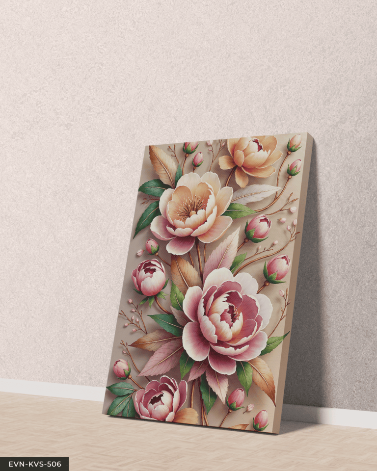 Dokulu Görünüm Çiçek Tek Parça Kanvas - Canvas Tablo 65 x 45 CM - Çok Renkli
