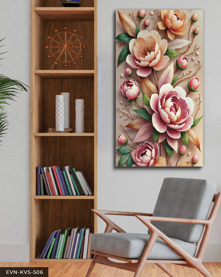 Dokulu Görünüm Çiçek Tek Parça Kanvas - Canvas Tablo 65 x 45 CM - Çok Renkli