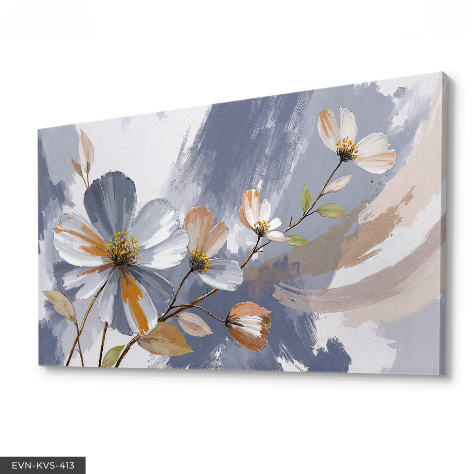 Yağlı Boya Görünümlü Zarif Çiçekler Tek Parça Kanvas - Canvas Tablo 140 x 90 CM - Çok Renkli