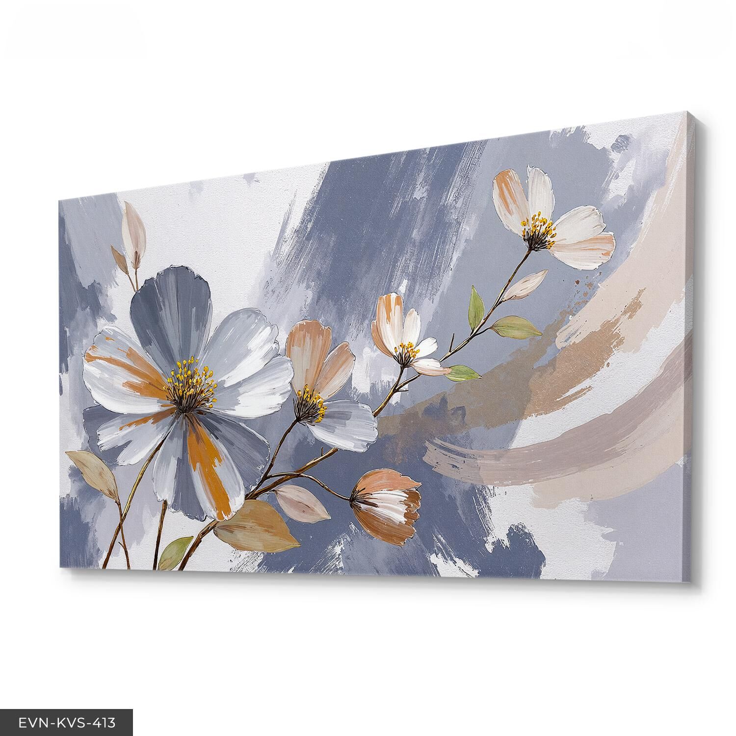 Yağlı Boya Görünümlü Zarif Çiçekler Tek Parça Kanvas - Canvas Tablo 40 x 30 CM - Çok Renkli