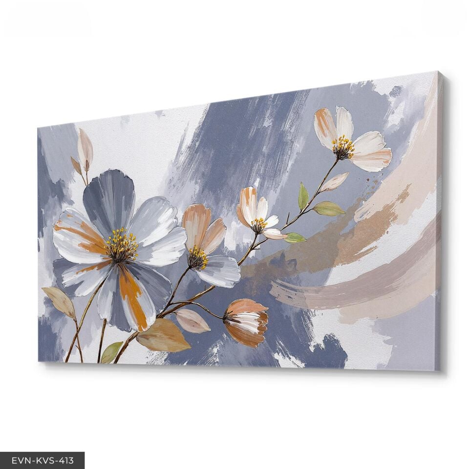 Yağlı Boya Görünümlü Zarif Çiçekler Tek Parça Kanvas - Canvas Tablo