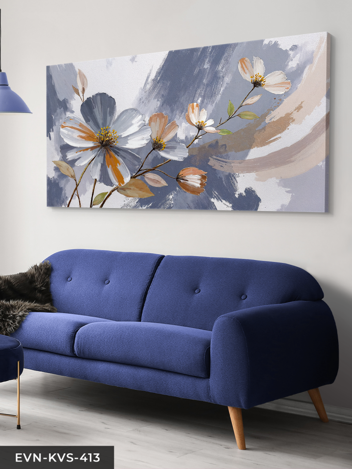 Yağlı Boya Görünümlü Zarif Çiçekler Tek Parça Kanvas - Canvas Tablo 140 x 90 CM - Çok Renkli