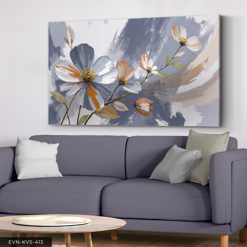 Yağlı Boya Görünümlü Zarif Çiçekler Tek Parça Kanvas - Canvas Tablo 140 x 90 CM - Çok Renkli