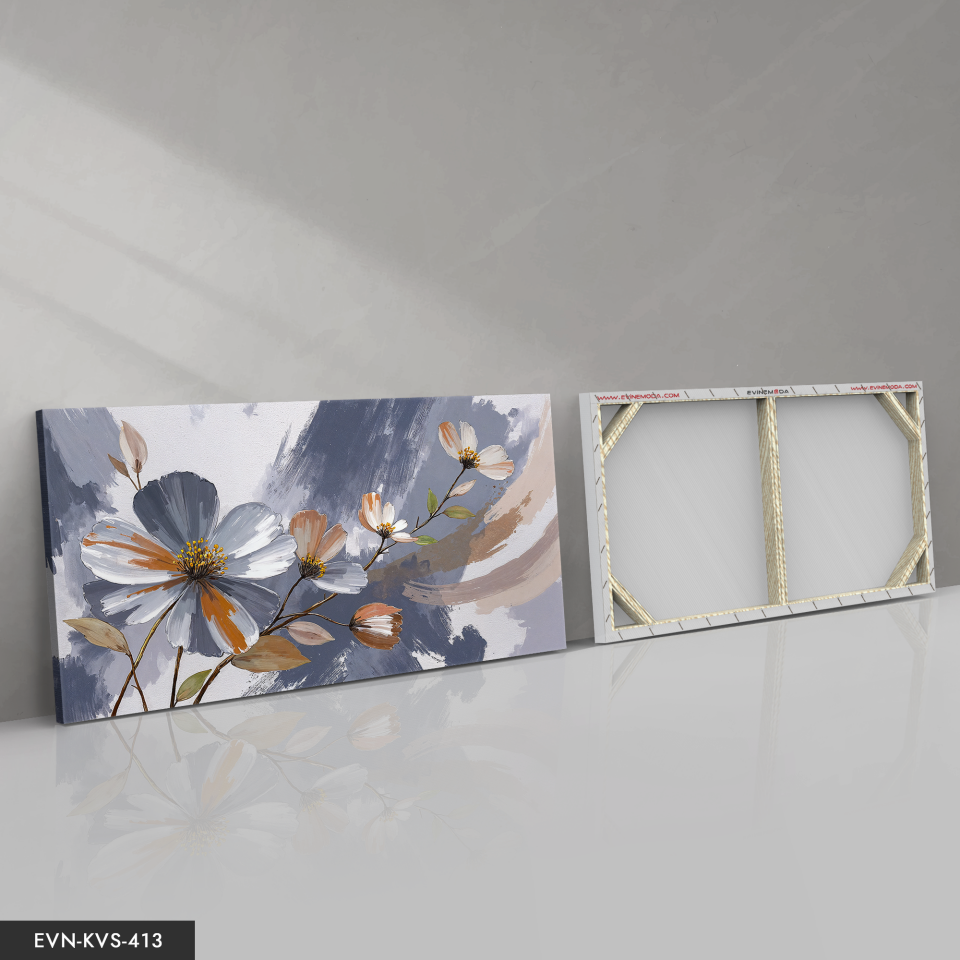 Yağlı Boya Görünümlü Zarif Çiçekler Tek Parça Kanvas - Canvas Tablo 140 x 90 CM - Çok Renkli