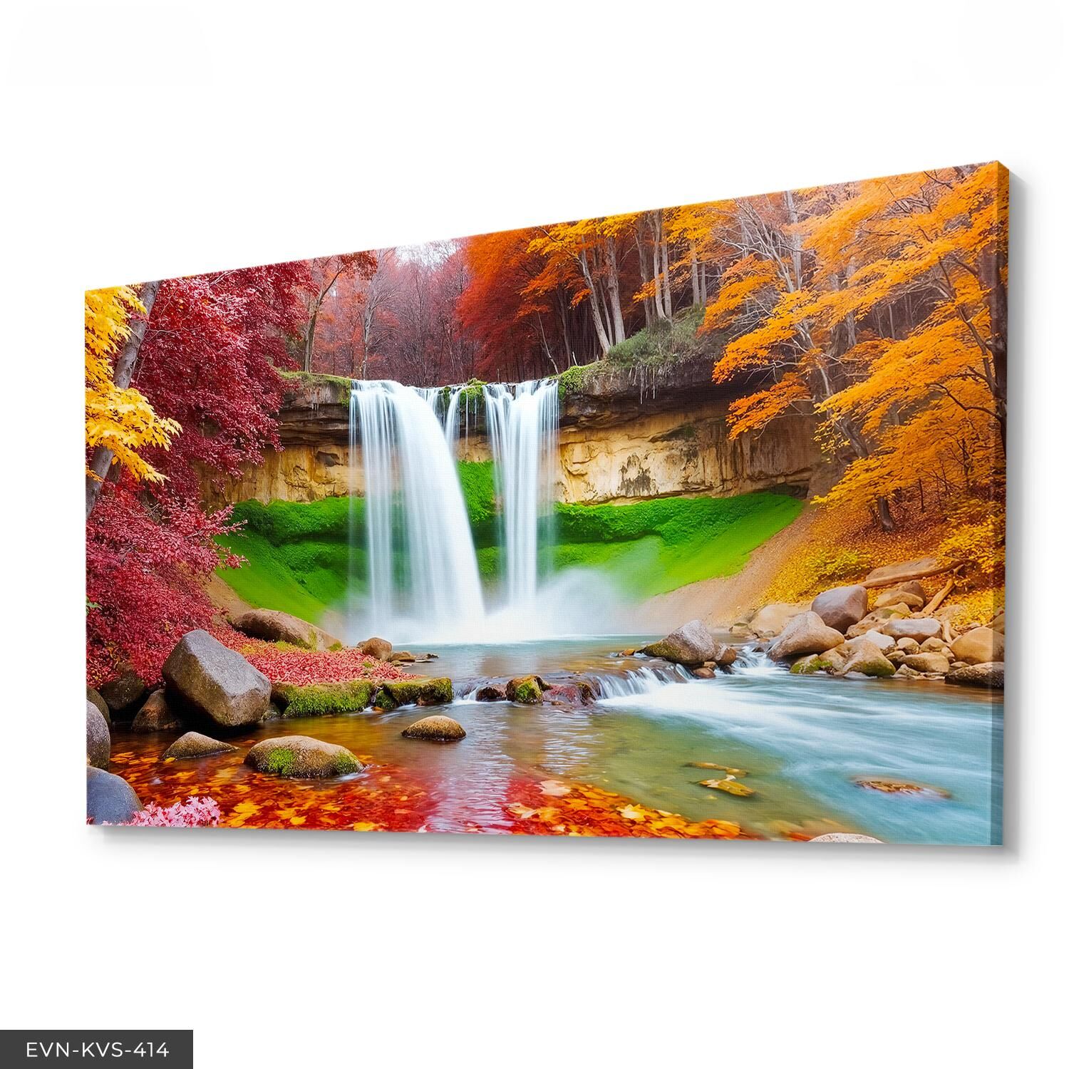 Renkli Ağaçlar ve Şelale Tek Parça Kanvas - Canvas Tablo 40 x 30 CM - Çok Renkli