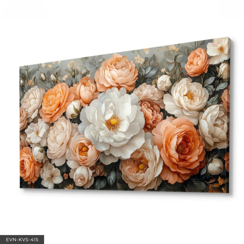 Beyaz ve Turuncu Çiçekler Tek Parça Kanvas - Canvas Tablo