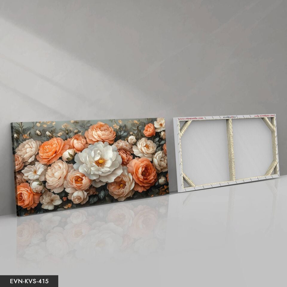 Beyaz ve Turuncu Çiçekler Tek Parça Kanvas - Canvas Tablo 40 x 30 CM - Çok Renkli