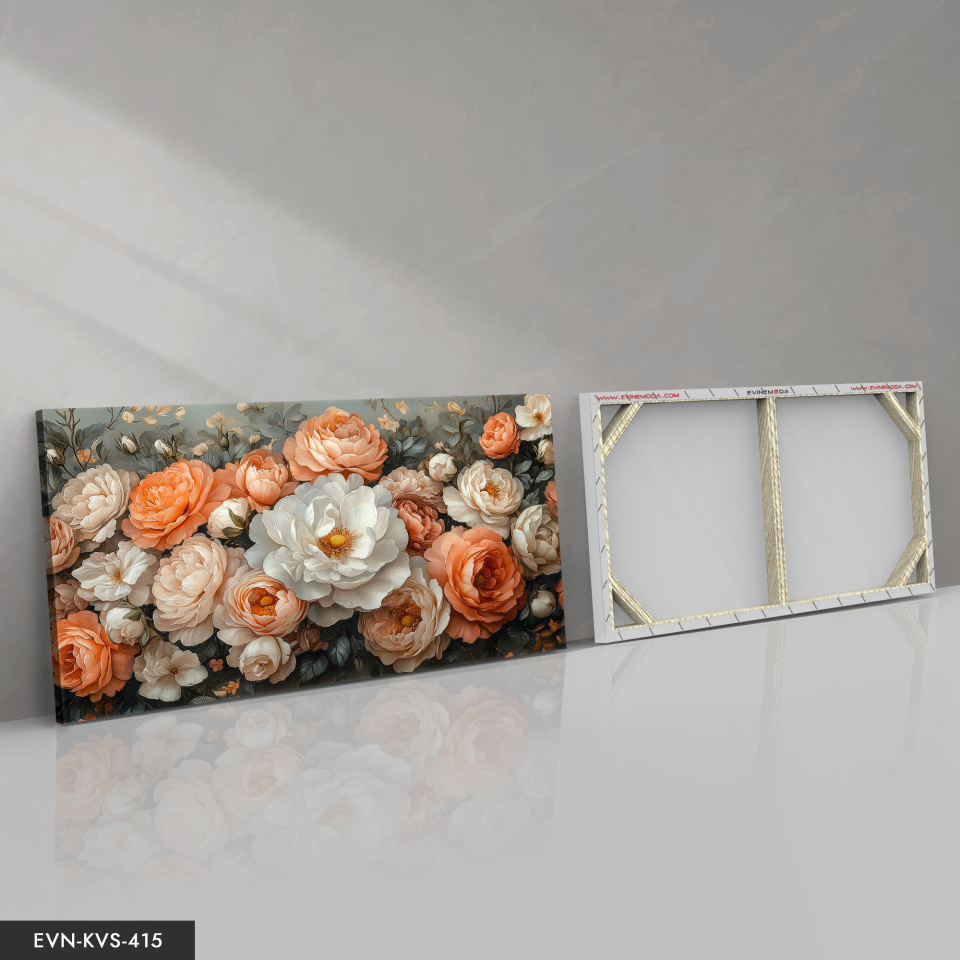 Beyaz ve Turuncu Çiçekler Tek Parça Kanvas - Canvas Tablo 140 x 90 CM - Çok Renkli