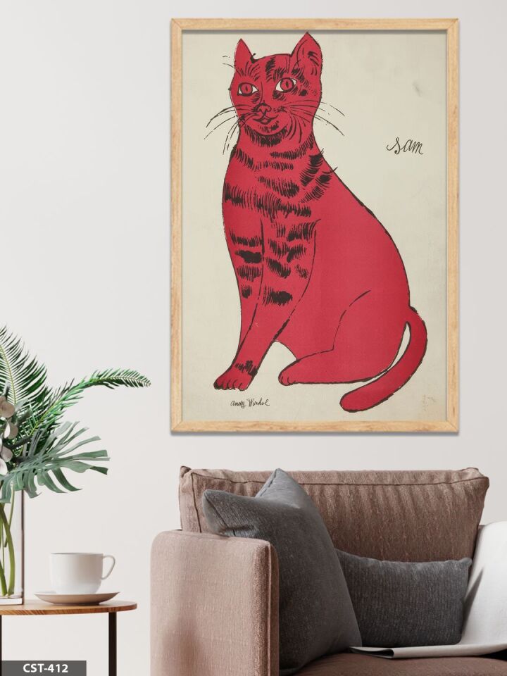 Kırmızı Kedi Tek Parça Ahşap Çerçeveli Tablo Naturel - 20 x 30 CM