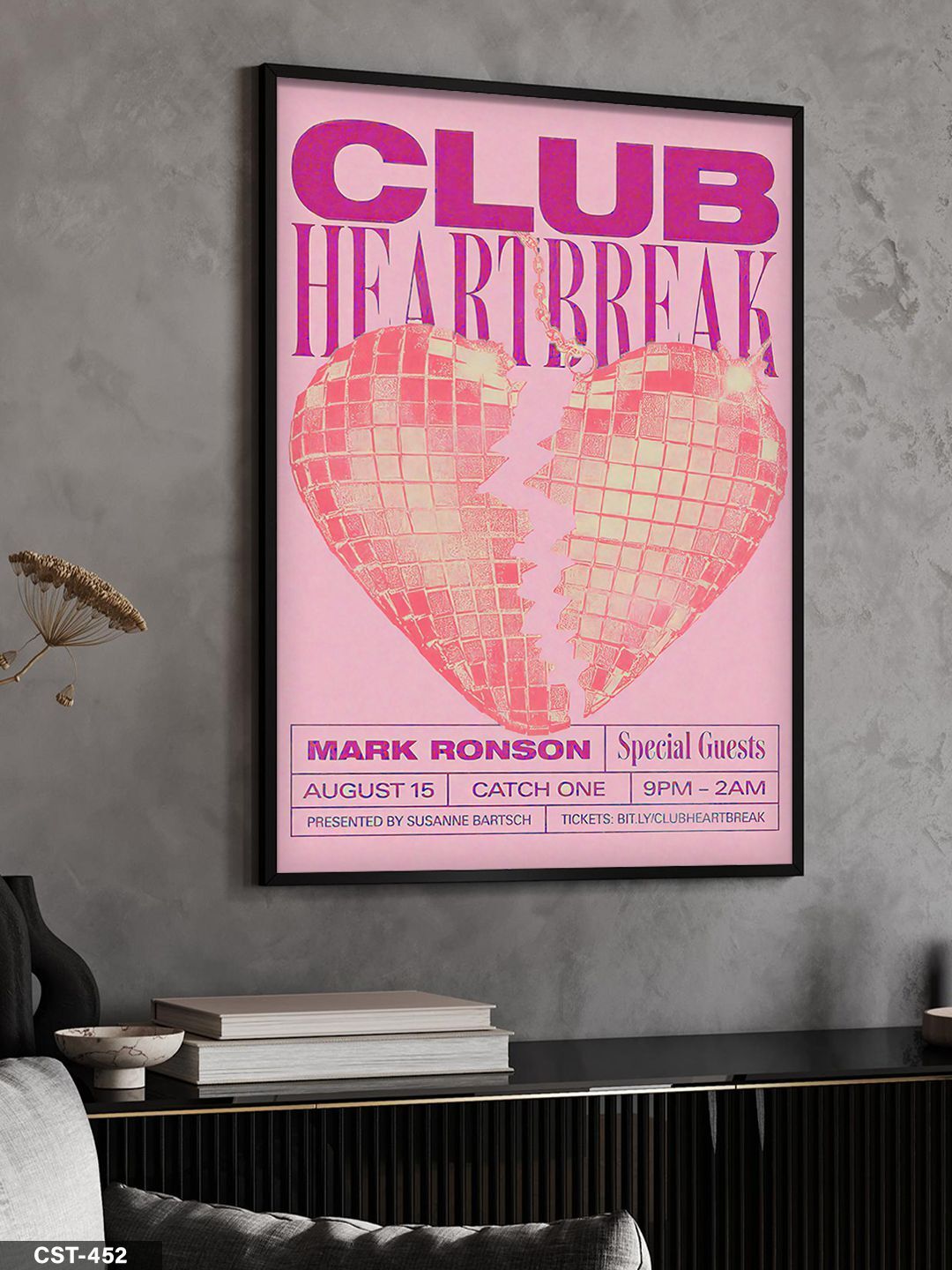 Club Heart Break Tek Parça Ahşap Çerçeveli Tablo Siyah - 30 x 40 CM
