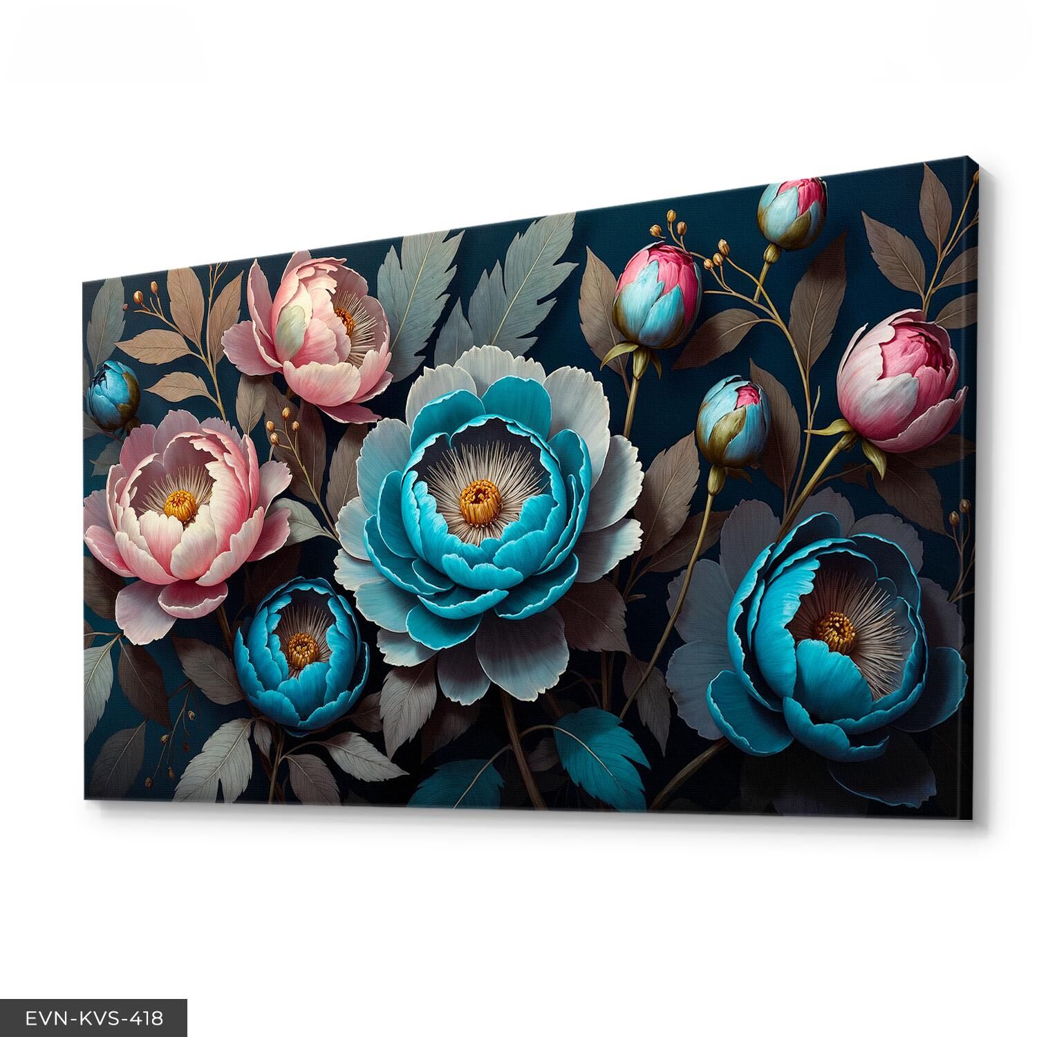 Mavi ve Pembe Çiçekler Tek Parça Kanvas - Canvas Tablo 40 x 30 CM - Çok Renkli