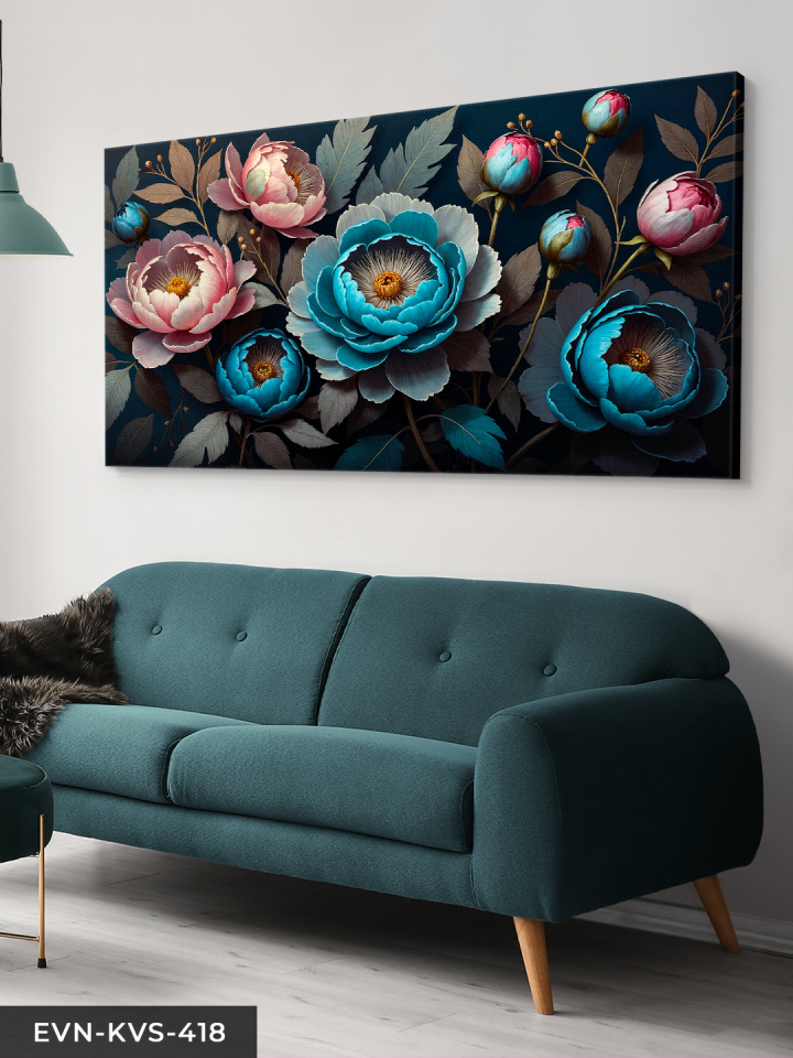 Mavi ve Pembe Çiçekler Tek Parça Kanvas - Canvas Tablo